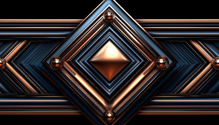 A 3D rendering of a geometric pattern featuring blue and copper metallic elements.の素材