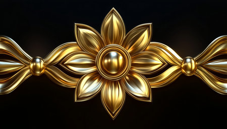 A detailed, intricate golden floral ornament with swirling ribbons, showcasing a luxurious and elegant design.の素材