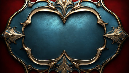 An ornate gold frame with a teal center, perfect for a background or design element.の素材