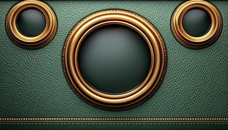 An image of three golden frames set against a green leather backdrop, creating a classic and luxurious aesthetic.の素材