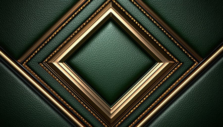 A close-up image of a textured green leather background with gold and black trim, creating a geometric diamond shape in the center.の素材