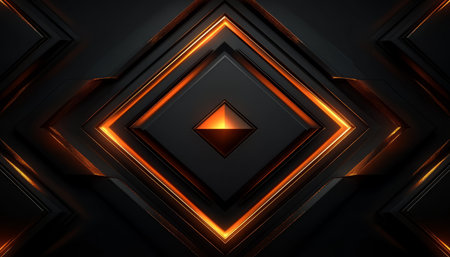 A 3D rendering of a black and orange abstract geometric pattern with glowing lines, creating a bold and modern design.の素材