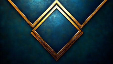 A teal background with a golden diamond frame.の素材