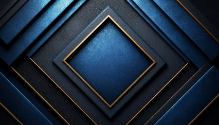 An abstract geometric design featuring blue and gold accents, creating a modern and elegant aesthetic.の素材