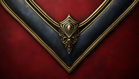 A close-up image showcasing a black and gold trim design on a red background. The trim features an ornate, geometric pattern in gold.の素材