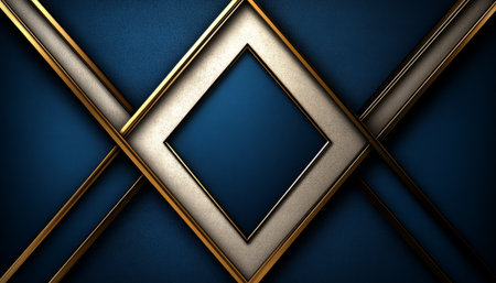 A minimalist abstract design featuring diagonal stripes in blue, gold, and white, forming intersecting shapes with a simple, elegant aesthetic.の素材