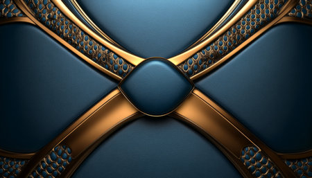 A 3D illustration of an abstract design featuring a blue leather surface with gold accents.の素材