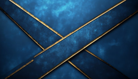 A minimalist abstract background featuring intersecting diagonal lines in gold and blue, creating a modern geometric pattern.の素材