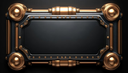 A black frame with intricate gold details and decorative elements against a dark background.の素材