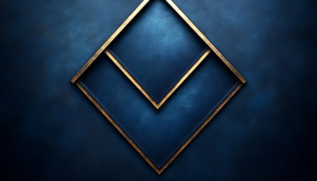 An abstract image featuring a gold geometric frame on a dark blue background.の素材