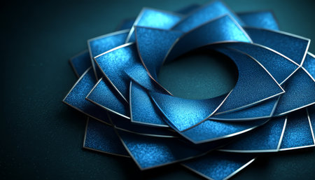 A close-up view of a geometric blue pattern with metallic edges creating a sense of depth and texture.の素材