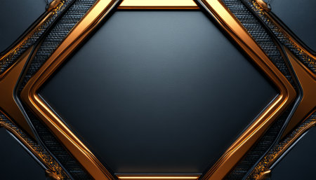 A metallic gold hexagon frame with a textured black background, creating a modern and elegant design.の素材