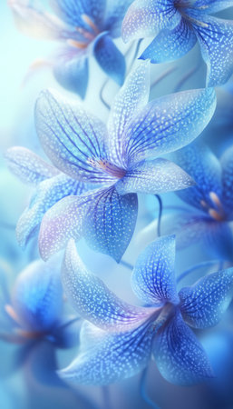 A close-up image of blue orchid petals with a soft, blurred background, showcasing their delicate texture and vibrant color.の素材