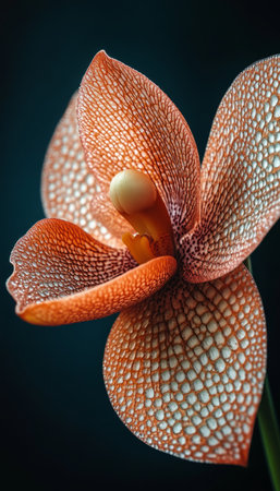 A close-up shot of an orchid petal with a unique, textured surface, showcasing its intricate details.の素材