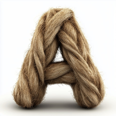 A 3D rendering of the letter &quot;A&quot; formed by a tangled mass of brown fibers.の素材