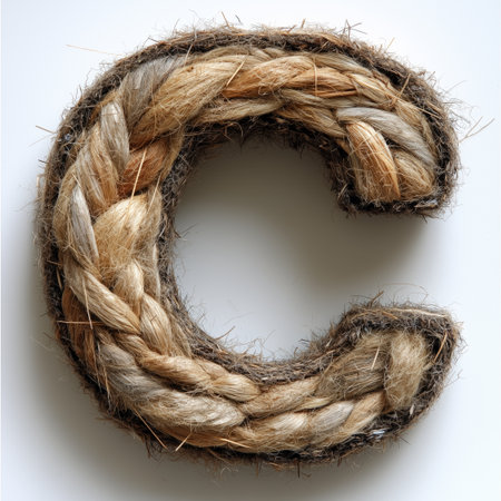 A close-up image of a braided rope forming the letter &quot;C&quot; against a white background.の素材
