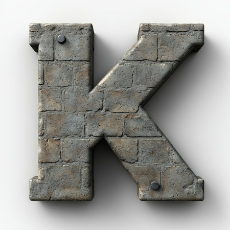 A 3D rendering of a letter K made from stone bricks.の素材