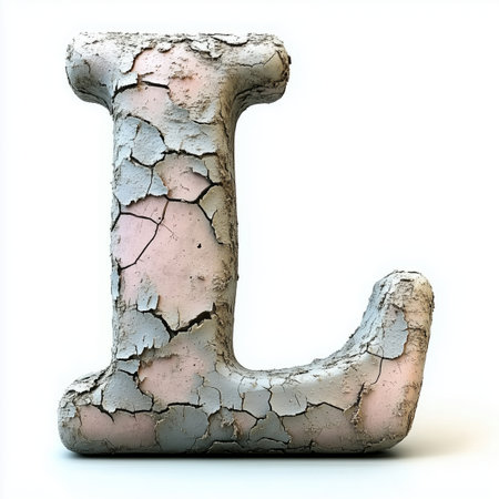 A 3D rendering of the letter L, crafted from a textured material resembling cracked and weathered stone.の素材