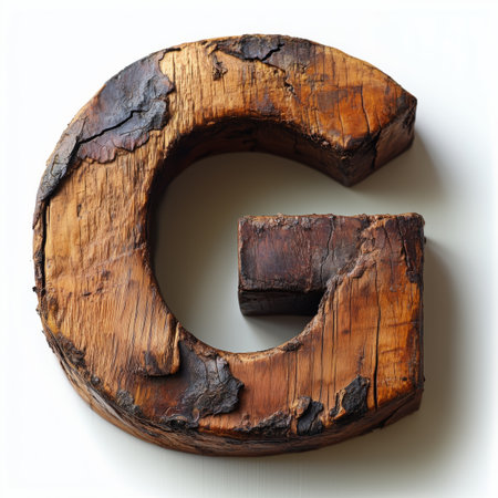 A weathered wooden letter &quot;G&quot; isolated on a white background.の素材
