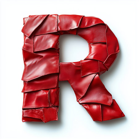 A red leather letter R, isolated on a white background.の素材