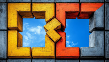 A minimalist architectural structure with a view of the sky through a window-like opening.の素材