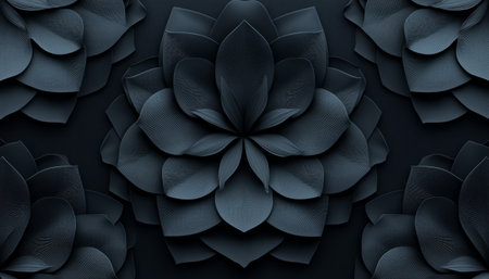 A digitally rendered image showcasing a dark blue abstract floral pattern with a textured surface.の素材