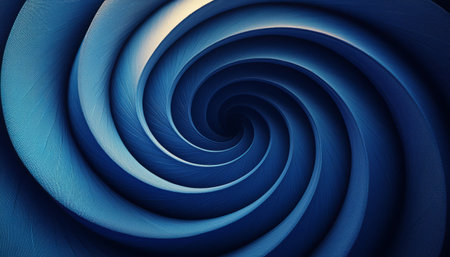 A digitally created image showcases a deep blue spiral pattern with a three dimensional textured surface creating a hypnotic effect.の素材