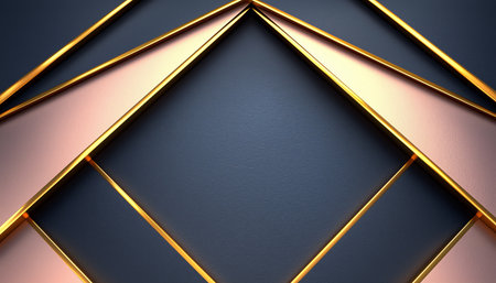 A close-up abstract image of a symmetrical geometric design featuring gold and pink accents on a textured blue background.の素材