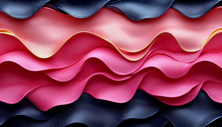 The image showcases an abstract composition featuring layered, wavy forms in shades of pink and blue with a textured surface.の素材