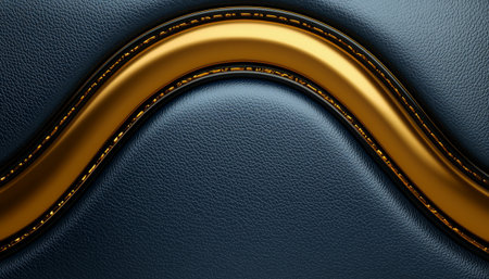 A stylized image showing a wavy gold metallic band on a textured blue leather background.の素材