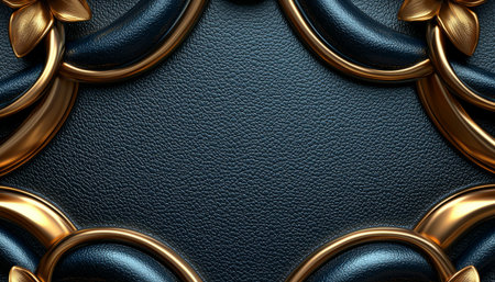 A close-up image showcases a dark textured background adorned with elegant gold floral accents and metallic curves creating a luxurious design.の素材