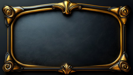 A dark background showcases an ornate gold and black frame with intricate detailing ideal for a luxurious presentation.の素材