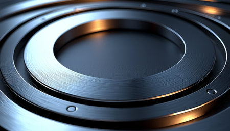 A close-up view of concentric metallic rings showcasing a brushed texture and a dark, reflective surface.の素材