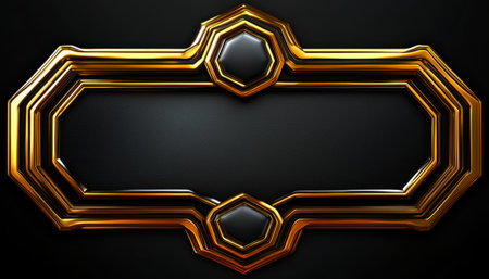 A digital illustration showcasing an elegant hexagonal frame with a gold metallic finish against a black background.の素材