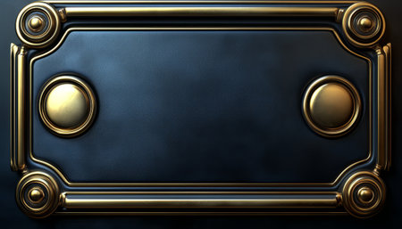 A digitally rendered image showcasing a dark blue rectangular panel with gold detailing and embellishments, evoking a sense of luxury and elegance.の素材