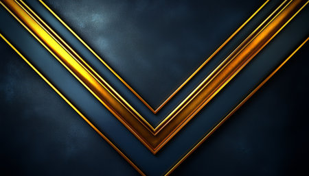 A digitally created abstract image featuring intersecting gold and dark blue lines forming a geometric V shape.の素材