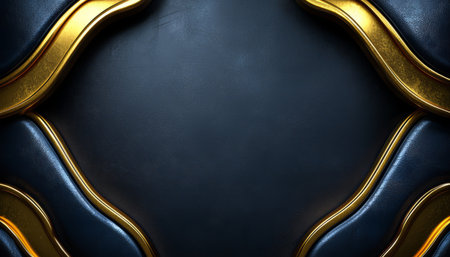 A digitally created abstract image showcasing a dark blue textured background framed by undulating golden lines.の素材