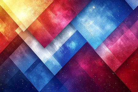 The image shows an abstract composition of diagonal, textured geometric shapes in a variety of bright and dark colors.の素材