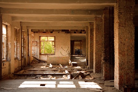 Lost city. The interior of an abandoned construction.の写真素材