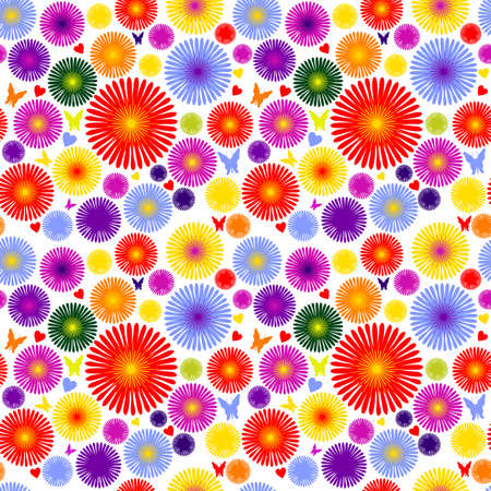 Seamless background with big flowers and small butterflies のイラスト素材