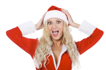 Screaming Santa girl, isolated on white backgroundの写真素材