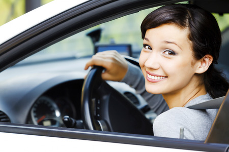 Smiling female driverの写真素材