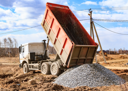 Dumptruck in action on a construction siteの写真素材