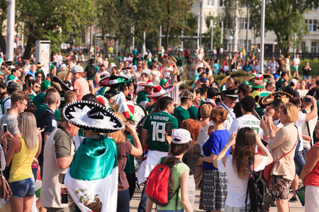 YEKATERINBURG, RUSSIA - June 27, 2018: FIFA World Cup 2018, Mexican football fans on the streets of Yekaterinburgのeditorial素材
