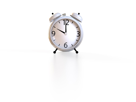Alarm clock on white background. 3D renderingの写真素材