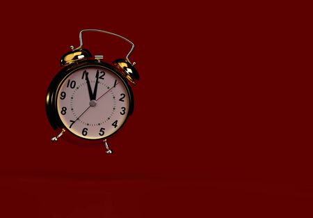Gold alarm clock on red background. 3D renderingの写真素材