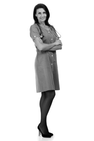 Doctor woman smiling over isolated white backgroundの写真素材