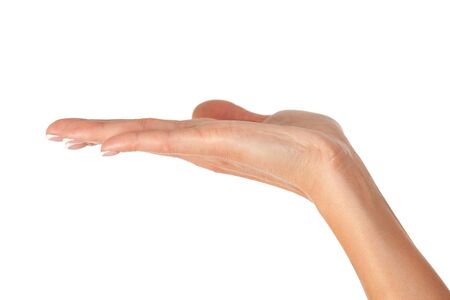Closeup shot of female hand isolated on white backgroundの写真素材