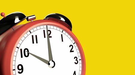 Abstract alarm clock on yellow background. 3D rendering	