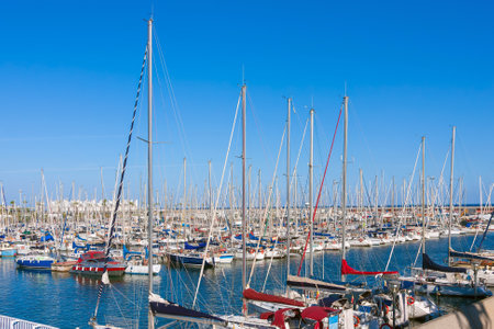 Yachts and boats in the Port of Barcelonaの写真素材